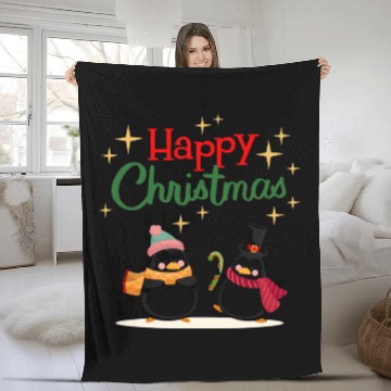 Discover Cute cartoon penguins celebrating Christmas Fleece Blankets