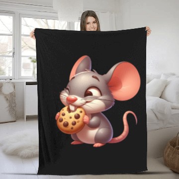 Discover Cute cartoon mouse with crispy cookie Fleece Blankets