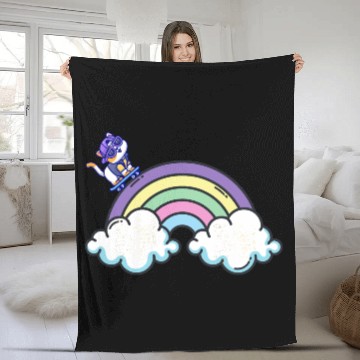Discover Rainbow Ride: The Skateboarding Cat Fleece Blankets