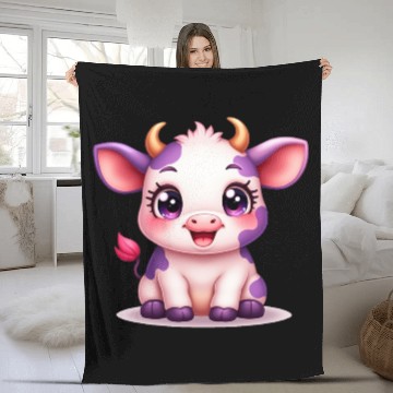 Discover blueberry cow Gift unique Fleece Blankets