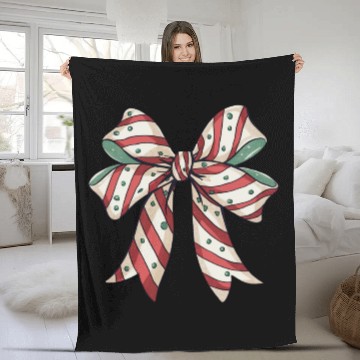 Discover Christmas Coquette bow, Christmas Retro Fleece Blankets