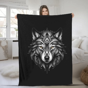 Discover Black and White Geometric Wolf Fleece Blankets