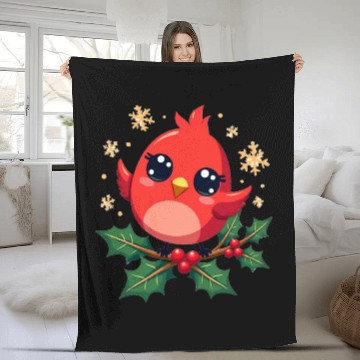 Discover Elegant Christmas Cardinal on Holly Branch Fleece Blankets
