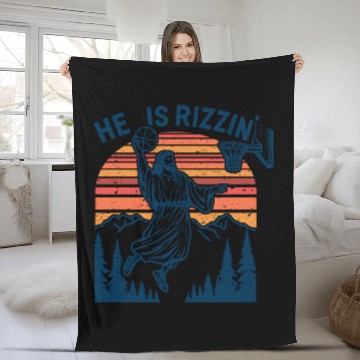 Discover He Is Rizzin Easter Jesus Christian Basketball Fleece Blankets