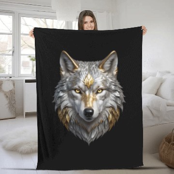 Discover Majestic Silver/Gold Wolf Fleece Blankets