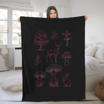 Discover Forest life design trees, deer, mushrooms, rabbit Fleece Blankets