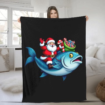 Discover Santa on Bass Merry Fishmas Fishing Christmas Fleece Blankets