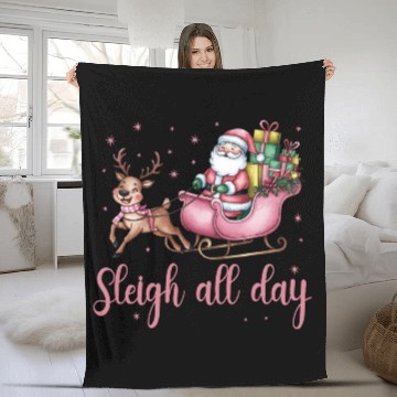 Discover Sleigh All Day, Merry Christmas, Christmas Cute Fleece Blankets