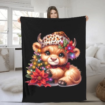 Discover Christmas Merry Christmas For Gift Highland Cow Fleece Blankets