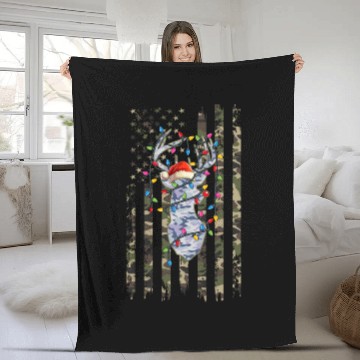 Discover Christmas Camo Hunting Reindeer Deer Xmas Lights Fleece Blankets