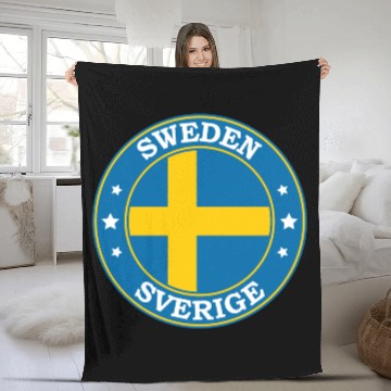 Discover Sweden Flag Round Circle Emblem Fleece Blankets