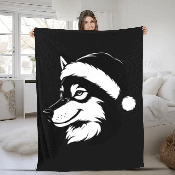 Discover Festive Husky with Santa Hat Fleece Blankets