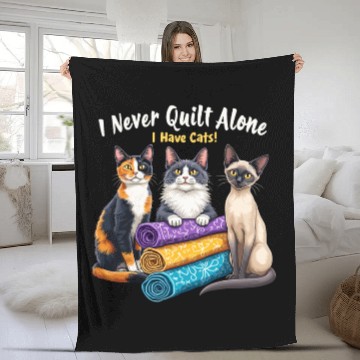 Discover Quilting Cat Lover - I Never Quilt Alone Fleece Blankets