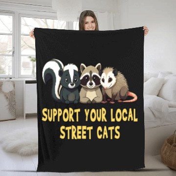 Discover Support Your Local Street Cats - Raccoon, Opossum Fleece Blankets
