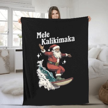 Discover Mele Kalikimaka Hawaiian Christmas Surfing Santa Fleece Blankets