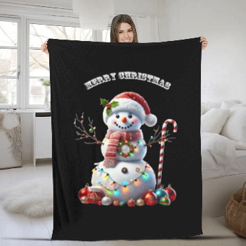 Discover Christmas Holiday Snowman with Decorations URM Fleece Blankets