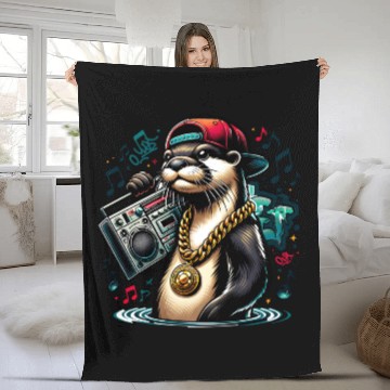 Discover Hip Hop Otter with Boombox and Gold Chain Fleece Blankets