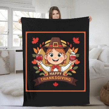 Discover A cute child celebrate Happy Thanksgiving Fleece Blankets
