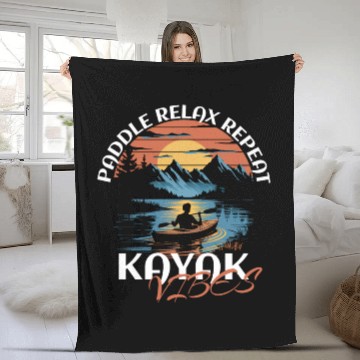 Discover Paddle Relax Repeat Kayak Fishing Vibes Design Fleece Blankets