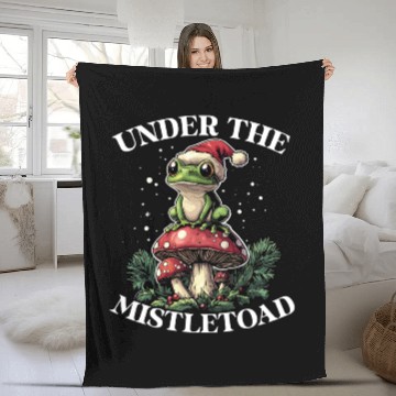 Discover Under the Mistletoad Frog on Mushroom Cottagecore Fleece Blankets