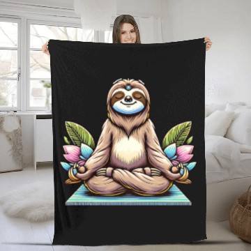 Discover Meditative Sloth with Lotus Flowers Tranquility Fleece Blankets