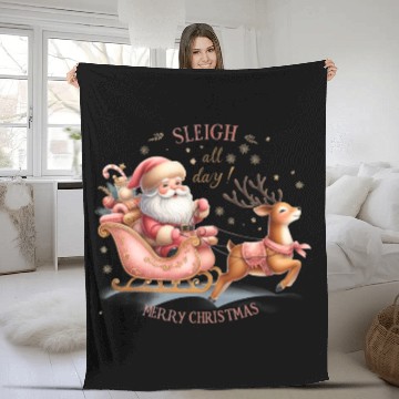Discover Sleigh All Day, Merry Christmas Fleece Blankets