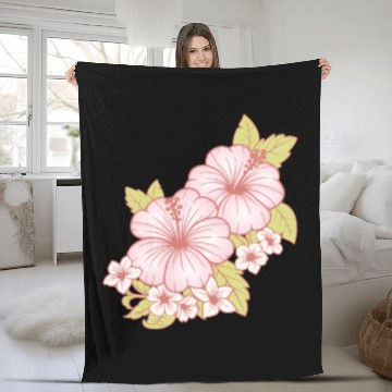 Discover Hawaii Hawaiian Girl Hibiscus Flower Fleece Blankets