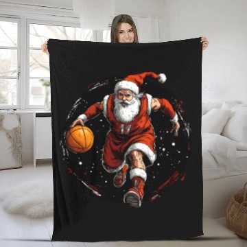 Discover Basketball player Christmas / Santa Claus Basketba Fleece Blankets