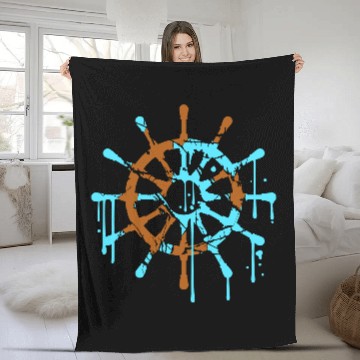 Discover Ship Steering Wheel Sailing Graffiti Spray Drops Fleece Blankets