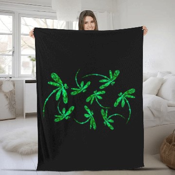 Discover Dragonfly Electric Green Frenzy Fleece Blankets
