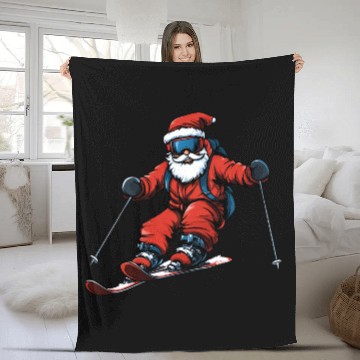 Discover Skier Christmas Fleece Blankets