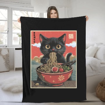 Discover Cat Ramen Japanese Fleece Blankets