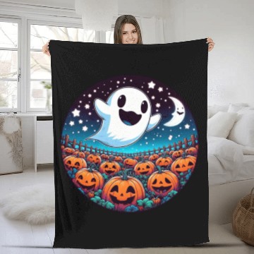 Discover Friendly Ghost in the Pumpkin Patch Fleece Blankets
