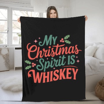 Discover My Christmas Spirit Is Whiskey - Funny Holiday Fleece Blankets