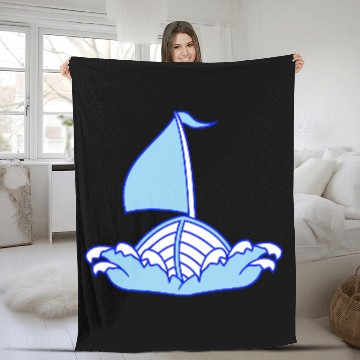 Discover Fast Sailboat Waves Sailing Drawing Cartoon Comic Fleece Blankets