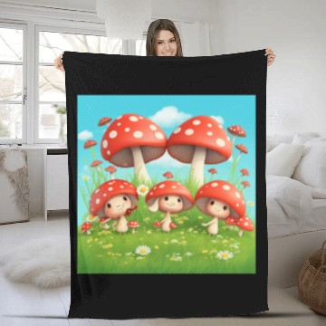 Discover Mushrooms in Grass - Enchanting Nature-Inspired Fleece Blankets