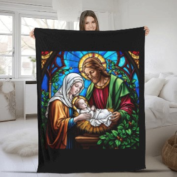 Discover Holly family cristal stained glass image Fleece Blankets