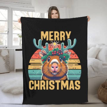 Discover Funny Guinea Pig Christmas Fleece Blankets