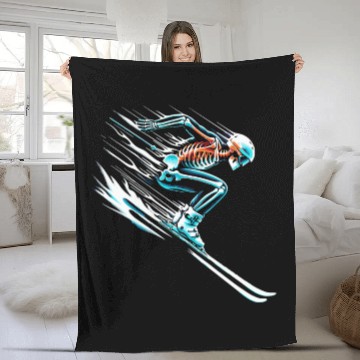 Discover Skiing Skeleton Speed Thrill Adventure Fleece Blankets