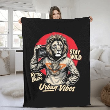 Discover Stay Wild Urban Lion - Retro Beats Fleece Blankets Graphic