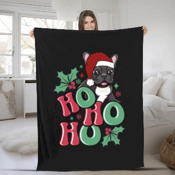 Discover HO HO HO French Bulldog Holly Leaf Funny Fleece Blankets
