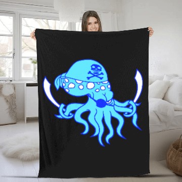 Discover Evil Octopus Pirate Cool Cephalopod Squid Cartoon Fleece Blankets