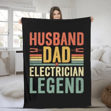 Discover Funny Husband Dad Electrician Legend Fleece Blankets