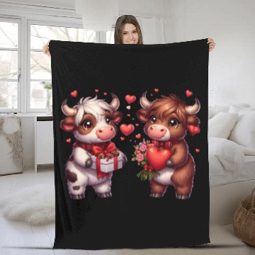 Discover Cute cartoon valentines highland cow Fleece Blankets