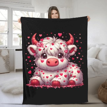 Discover Cute cartoon valentines highland cow Fleece Blankets