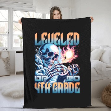 Discover Levelled up to 4th grade, gamer society, school Fleece Blankets