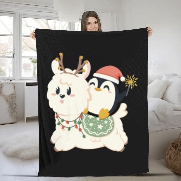 Discover Alpaca and penguin celebrate Christmas Fleece Blankets
