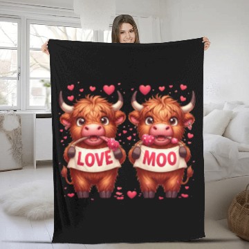 Discover Cute cartoon valentines highland cow Fleece Blankets