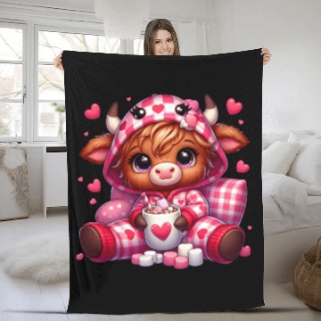 Discover Cute cartoon valentines highland cow Fleece Blankets