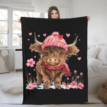Discover Cute Highland Cow Valentines Day Fleece Blankets